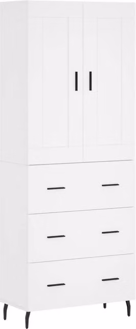 Berkfield Home Modern White Matt Highboard with Hinged Doors and Internal Shelves, W/D/H: 69.5 x 34 x 180 cm