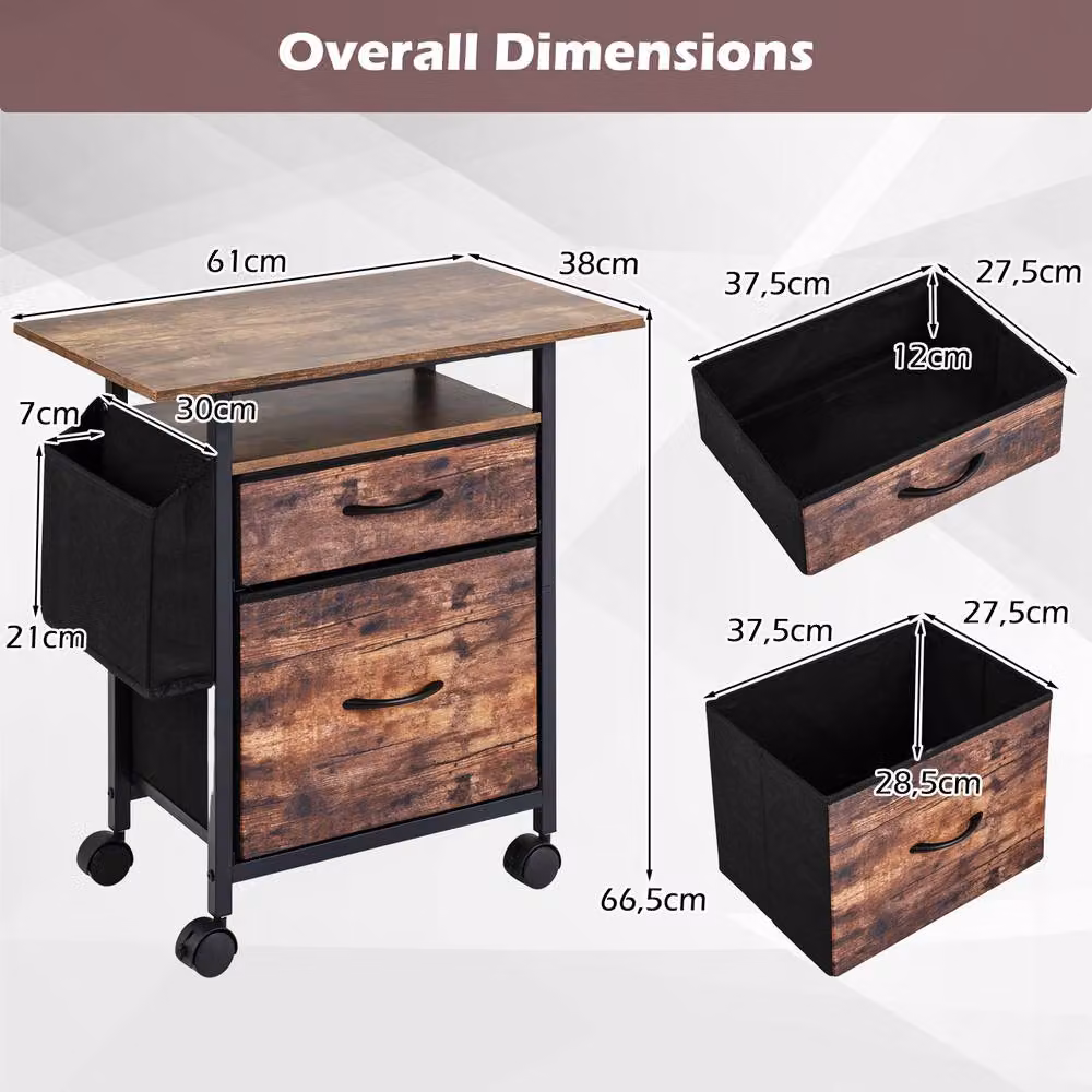 Costway 2-Drawer Mobile File Cabinet and Rolling Printer Stand with Side Bag in Brown – 2