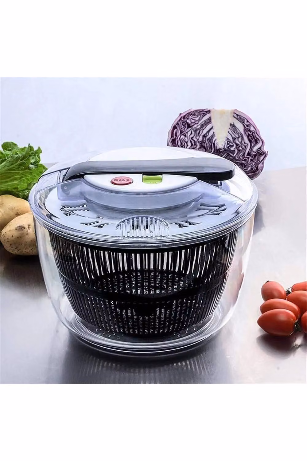 Living and Home 5L Manual Salad Spinner Vegetable and Fruit Washer Drainer Bowl in Black – 2