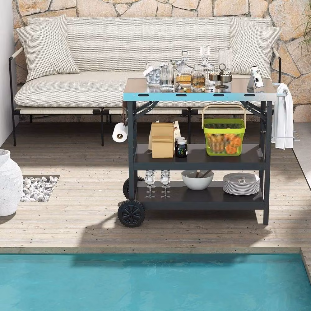EONLION 3 Tier Folding BBQ Serving Trolley in Black – 3