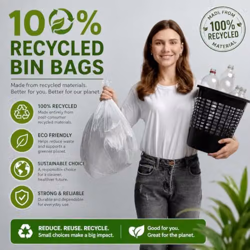 Ecobag Heavy Duty White Bin Liners, 30 Pack, 55L, 15 Microns, W: 58.0 cm, H: 88.0 cm – 6