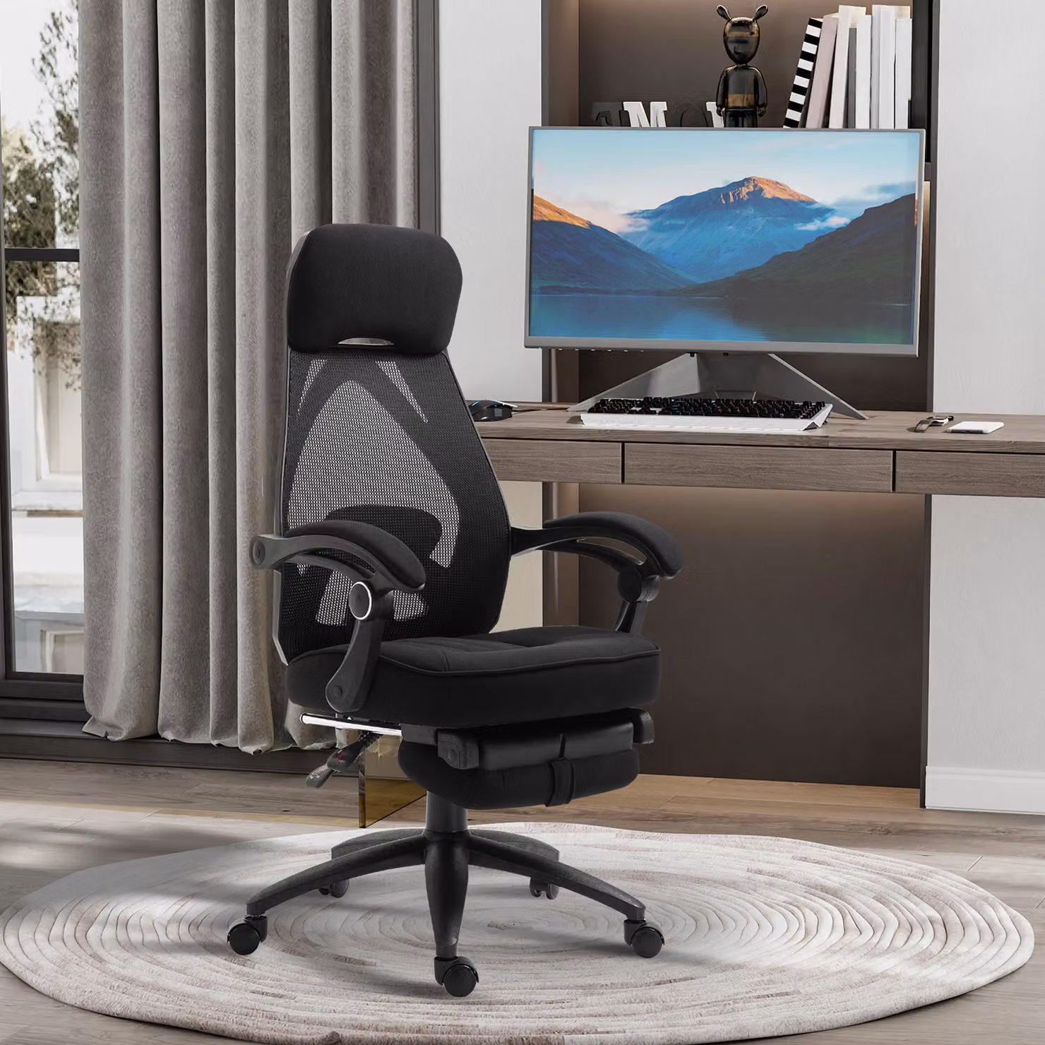 Vinsetto Black Executive Home Office Chair with Headrest, Footrest and Adjustable Lumbar Support – 2