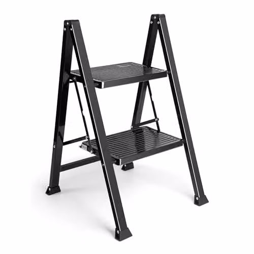 VonHaus Slim 2 Step Ladder in Black – 1