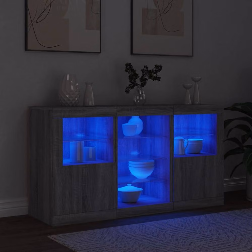 Berkfield Home Grey Sonoma Sideboard with Integrated LED Lights, W: 123 cm, D: 37 cm, H: 67 cm – 3