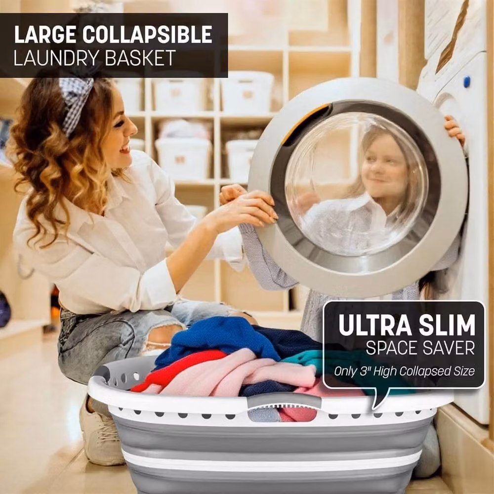 Kelvenix Collapsible Plastic Laundry Basket, 68L, Grey – 5