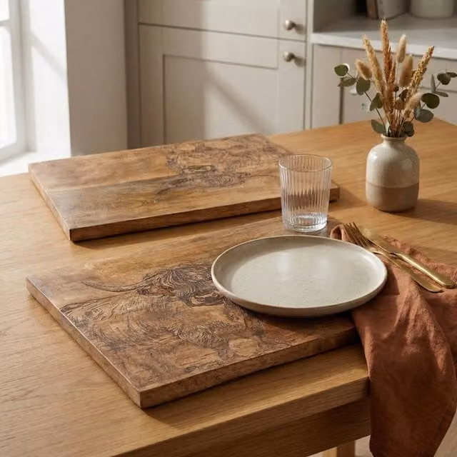 Madison & Mayfair Rustic Wooden Highland Cow Placemats in Brown, W: 35.0 cm x D: 25.0 cm