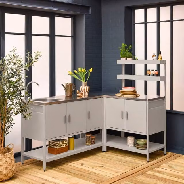 sweeek 3-Module Stainless Steel Outdoor Kitchen in Beige