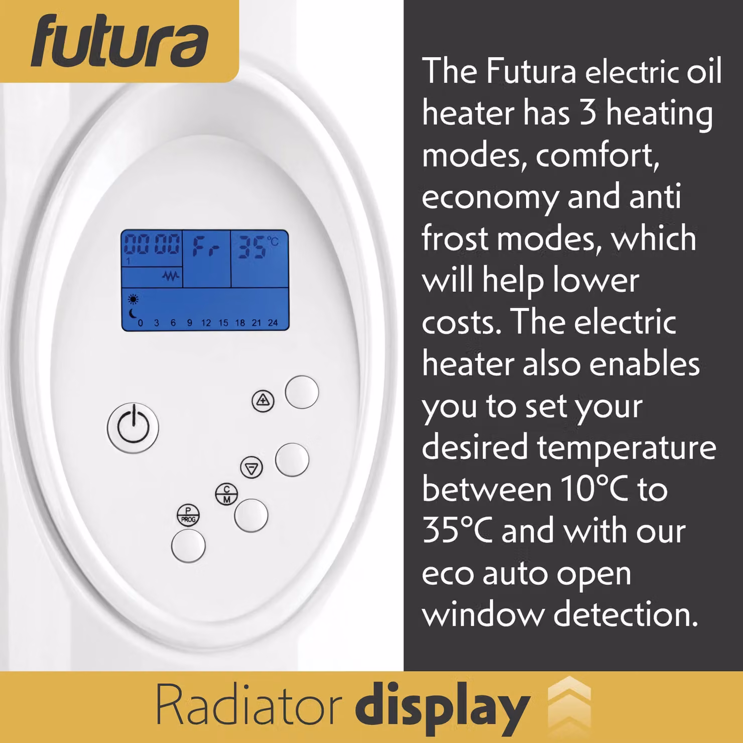Futura 1800W Oil Filled Electric Radiator and Wall Panel Heater with 24/7 Timer in White – 6