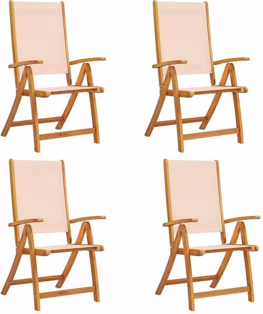 Berkfield Home Set of 4 Folding Garden Chairs in Brown Acacia Wood and Textilene