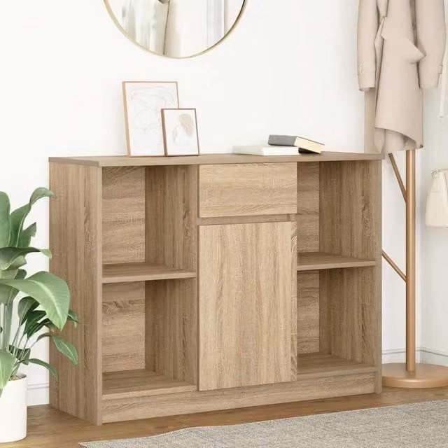 Berkfield Home Sonoma Oak Sideboard with Drawer in Brown, W/D/H: 101 x 35 x 76 cm
