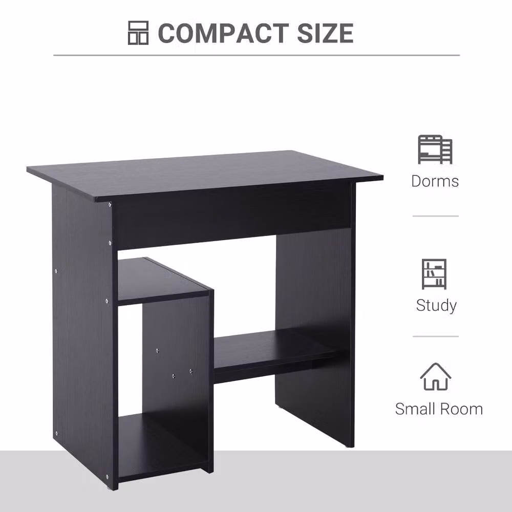 Rolipo Compact Computer Desk with Keyboard Tray and Storage Shelf in Black – 6