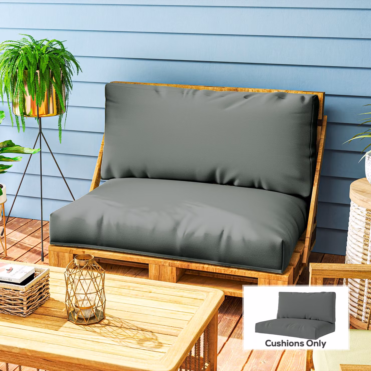 Outsunny 2 Seater Pallet Furniture Cushions in Charcoal Grey, Water Repellent with Removable Covers – 2