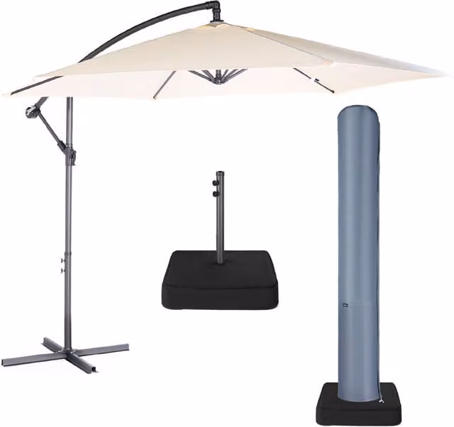 VonHaus Cantilever Banana Parasol Set, 3m, Ivory