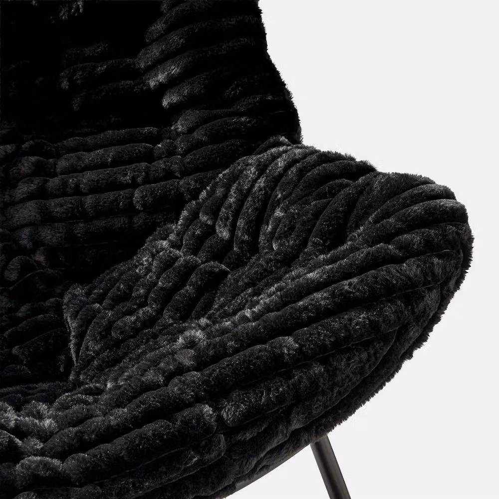 OHS Black Ribbed Faux Fur Rocking Chair with Upholstered Metal Frame – 4