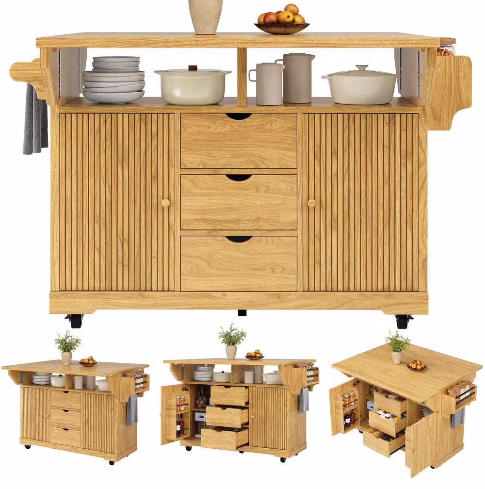 STILVORA Serving Trolley with Folding Sides and Storage in Brown and Beige – 4