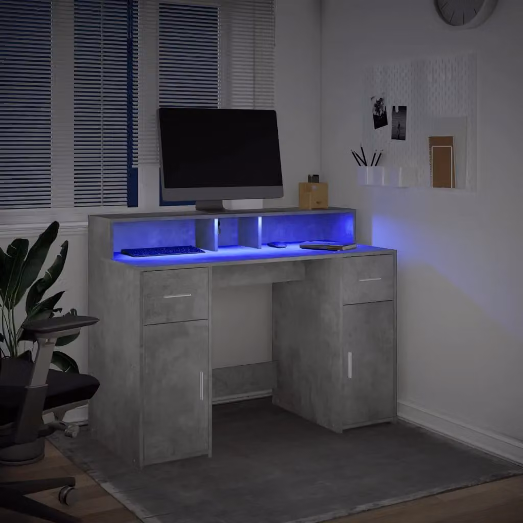 Berkfield Home Gaming Desk with LED Lights in Concrete Grey, W/D/H: 120 x 55 x 91 cm – 4