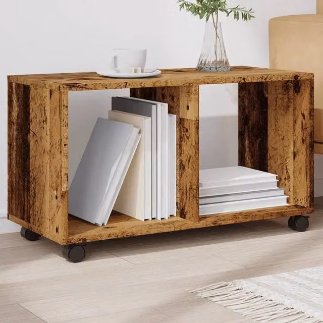 EONLION Rolling Cabinet in Old Wood Brown, W/D/H: 72 x 33 x 42.5 cm