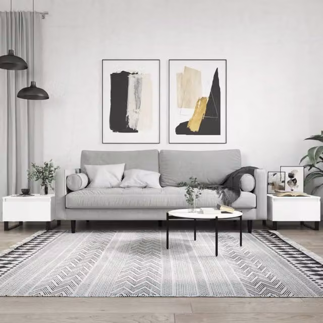 Berkfield Home Set of 2 Modern High Gloss White Nested Coffee Tables, W/D/H: 50 x 46 x 35 cm – 1