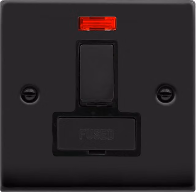 SE HOME Matt Black 13A Fused Ingot Connection Unit Switched with Neon Plate