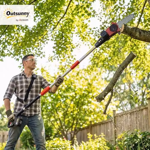 Outsunny 18V 8 inch Cordless Pole Chainsaw in Black with Spare Battery and Quick Charger – 2