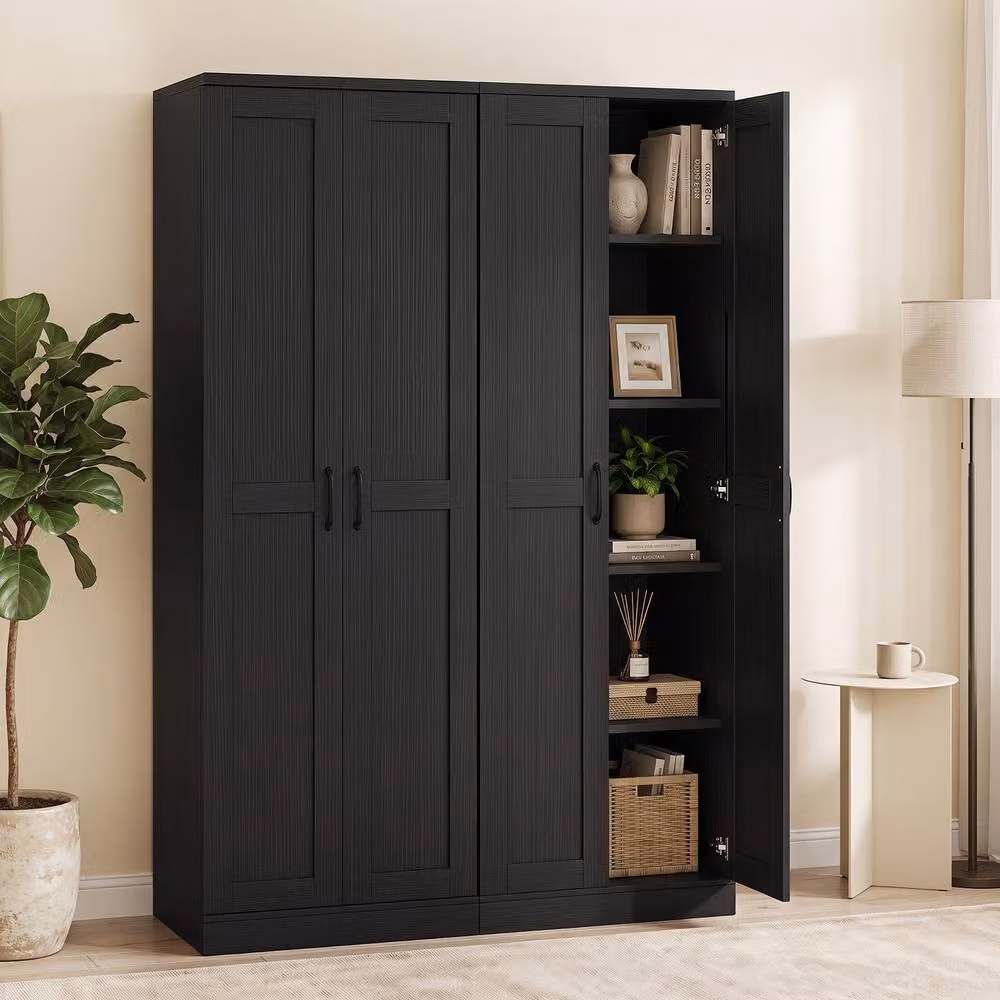 Costway Tall Freestanding Storage Cabinet with Hinged Doors and Internal Shelves in Matt Black – 5
