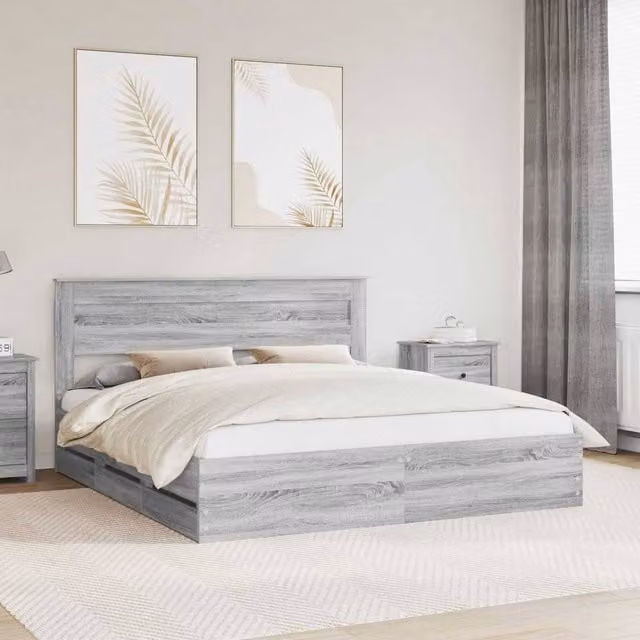Berkfield Home Modern Bed Frame with Drawers in Grey Sonoma, Engineered Wood, W/D/H: 180 x 200 cm