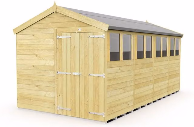 Buttercup Farm Apex Wooden Shed with Double Doors and Windows in Brown, W231 x D472 x H217 cm – 1