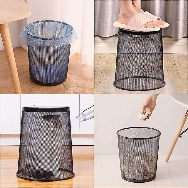 Kelvenix Set of 4 Large Round Mesh Waste Paper Baskets in Black Steel Wire – 1