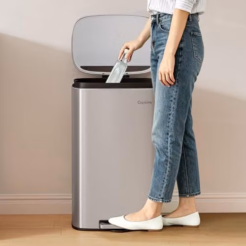 MCC Direct 30L Silver Stainless Steel Pedal Bin with Soft Close Lid and Removable Inner Bucket – 4