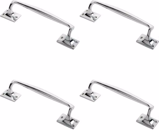 Loops 4-Pack One Piece Bow Door Pull Handles in Polished Chrome, Length: 25 cm, Projection: 5.4 cm