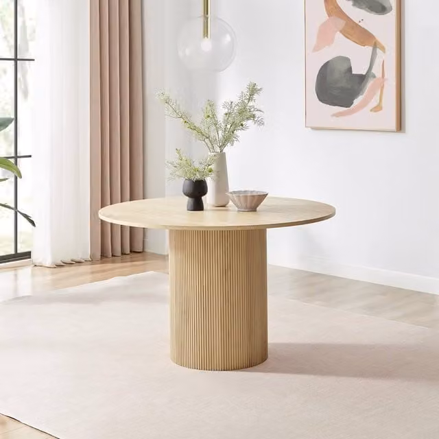 FurnitureboxUK Penrose Round Wooden Pedestal Dining Table in Brown, Diameter: 120 cm – 1