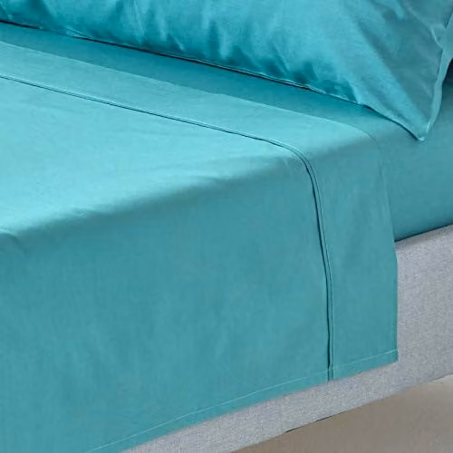 Homescapes Petrol Egyptian Cotton Percale Flat Sheet, W: 140 cm x L: 200 cm – 1