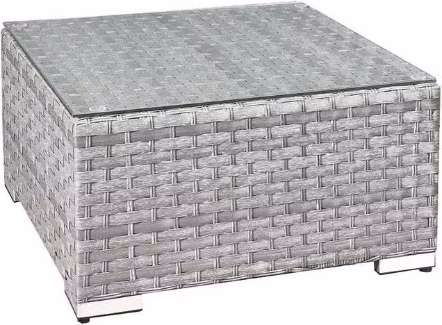 Oseasons Malta Rattan Coffee Table in Grey with Glass and Metal Details, W/D/H: 65 x 65 x 37 cm