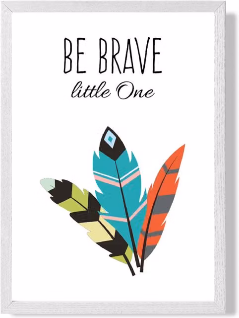 ARTZE Be Brave Tribal Quote Framed Print, Bright Blue and White, A2 – 1