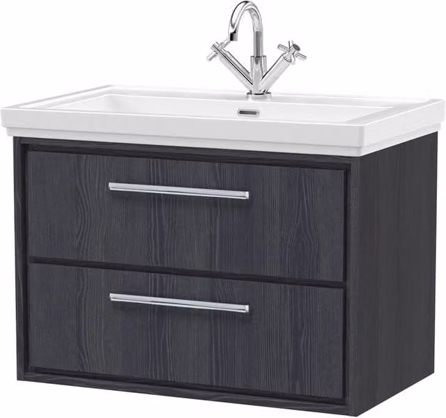 Balterley Longnor 2 Drawer Wall Hung Vanity Basin Unit, Graphite Grey, Width: 80 cm