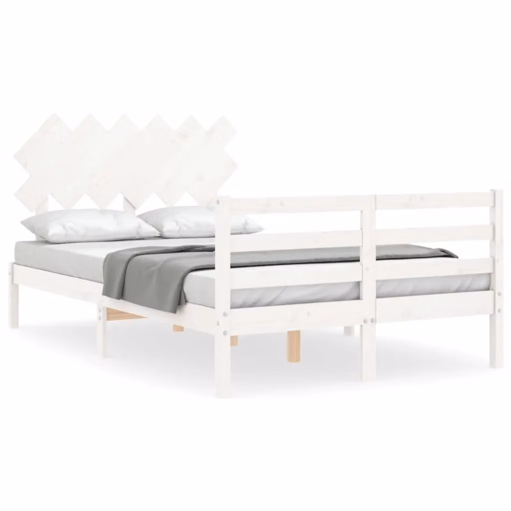Berkfield Home Small Double Bed Frame with Headboard in White Solid Pine Wood, W/D/H: 120 x 200 cm – 2