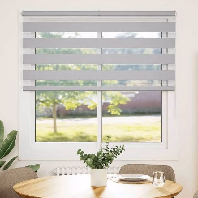 Berkfield Home Zebra Day and Night Blind in Grey Polyester, W: 150 cm, H: 100 cm