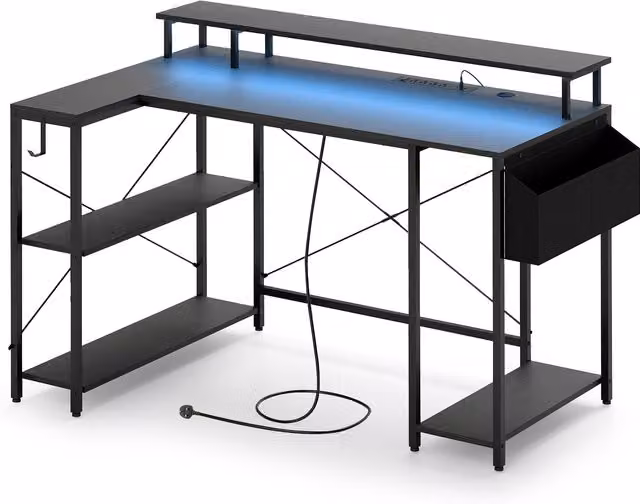 COSTWAY L-Shaped Gaming Desk in Black