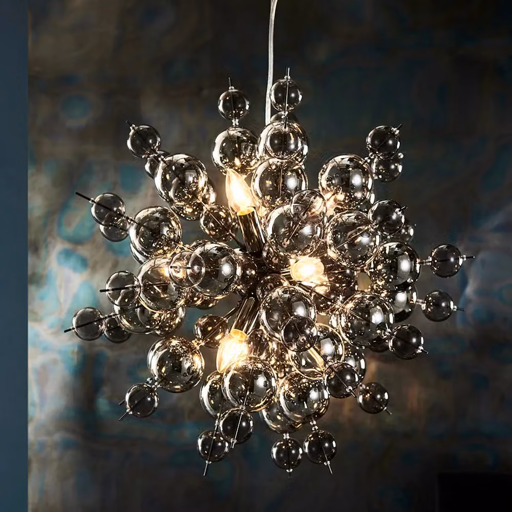 Loops Black and Chrome Ceiling Pendant Light with Transparent Glass Spheres, Height Adjustable – 2