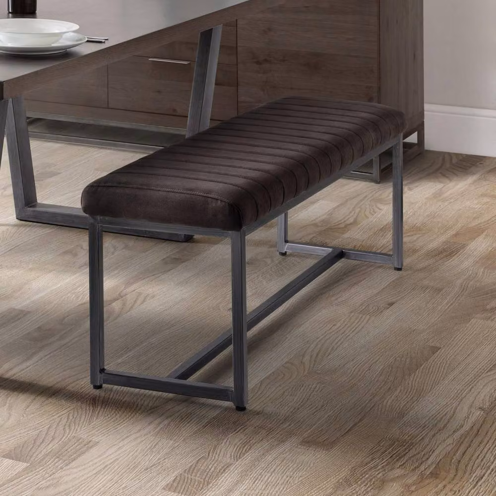 Cheshire Premium Kingsley Upholstered Bench in Dark Brown with Gunmetal Metal Frame – 2