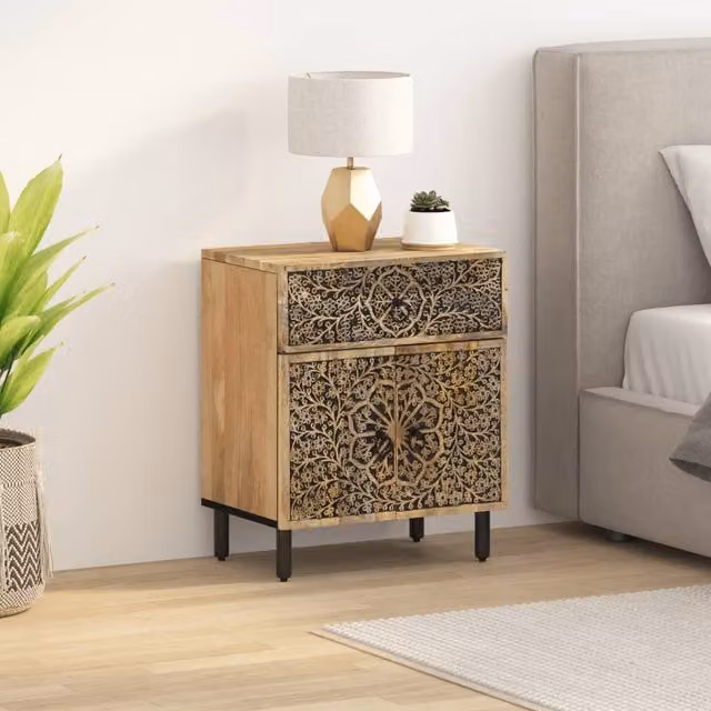 Berkfield Home Bedside Cabinet in Brown Solid Mango Wood W/D/H: 50 x 33 x 60 cm – 1