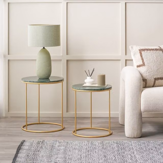 Pacific Lifestyle Milly Set of 2 Green Marble and Gold Metal Side Tables