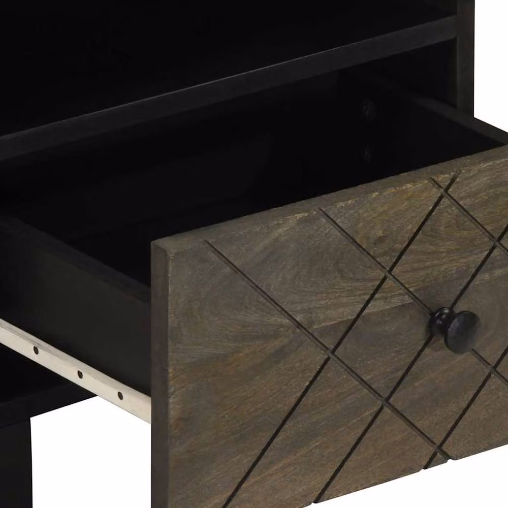 Berkfield Home Black Mango Wood Bedside Cabinet W/D/H: 40 x 33 x 46 cm – 6