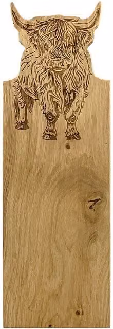 Selbrae House Oak Framed Serving Board with Highland Cow Design in Light Brown – 1