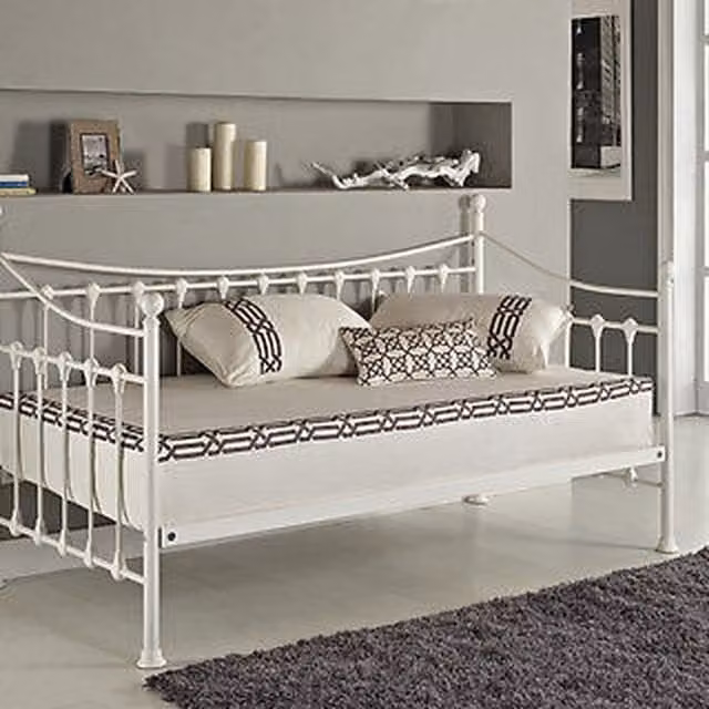 Kosy Koala Glossy Versailles Solid Wood Daybed Sofa Bed with Single 3ft Mattress in Off White, W/D/H: 190 x 90 x 201 cm