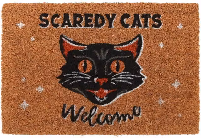 Scaredy Cats Welcome Coir Doormat in Brown and Black
