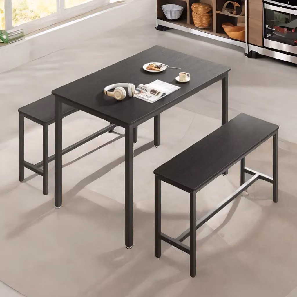 Rafaelo Mobilia Industrial Dining Table Set with 2 Benches in Black, W/D/H: 140 x 70 x 75 cm – 3