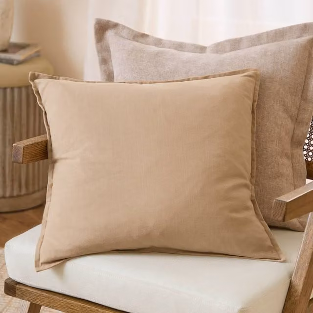 Riva Home Plain Square Cotton Cushion in Beige, W/D/H: 50 x 50 x 50 cm