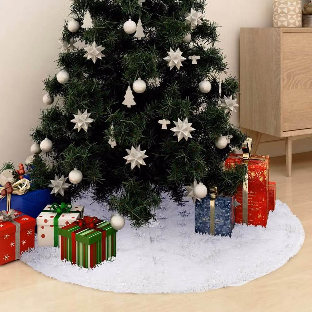 Berkfield Home Luxury White Round Faux Christmas Tree Skirt, Diameter: 90 cm – 1
