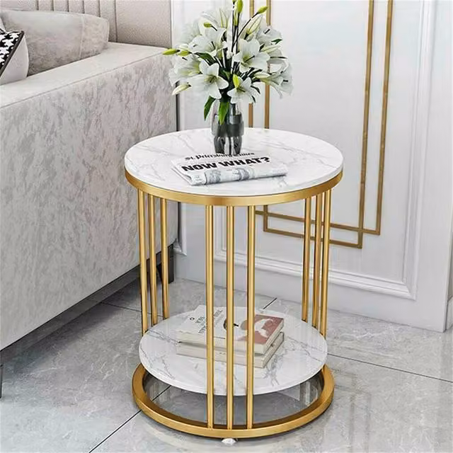 FLAVORA Gold and Black Round Ceramic Coffee Table with Stone and Metal Accents